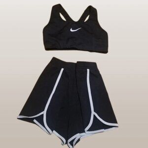 Nike Athletic Racerback Sports Bra with White Trim Black Shorts Combo Set